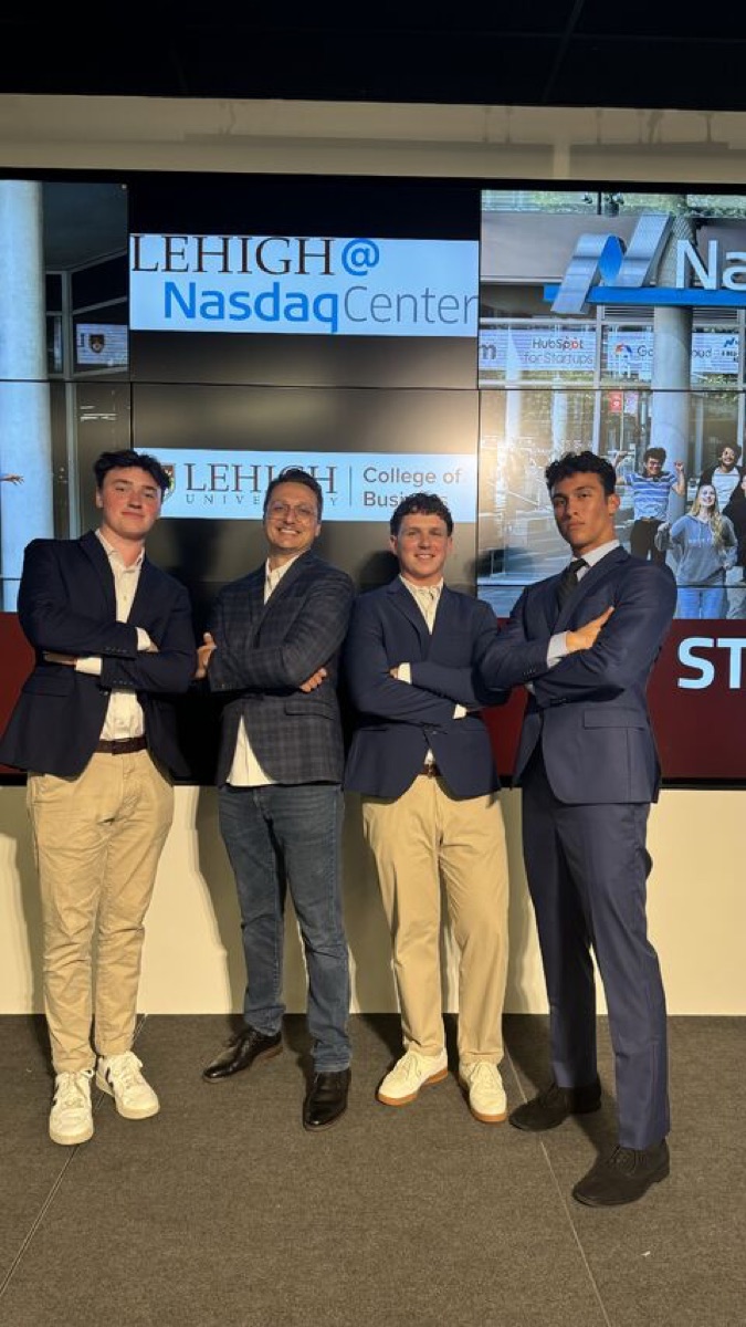 Christopher Szafranski with interns at the Lehigh @ Nasdaq Center.